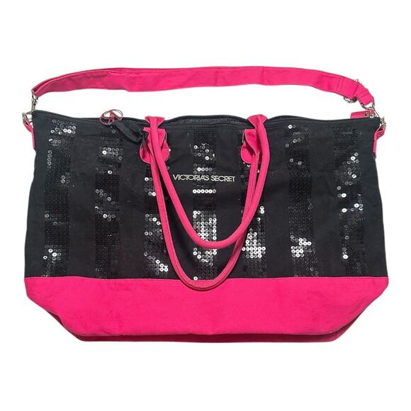 Victoria's Secret Black and Pink Sequin Tote Bag - Picture 1 of 2